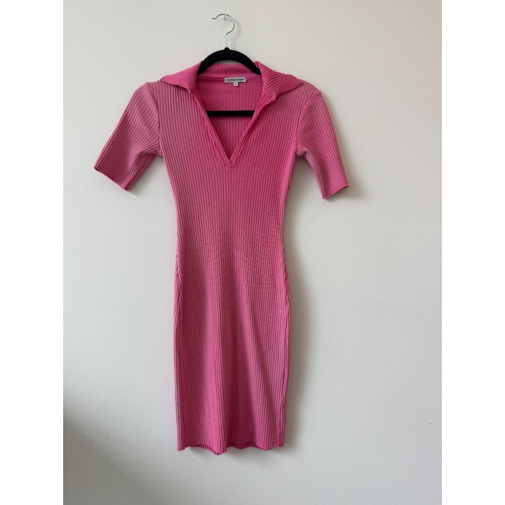 Cotton Citizen Ibiza Polo Dress Hot Pink XS Ribbed Bodycon Mini